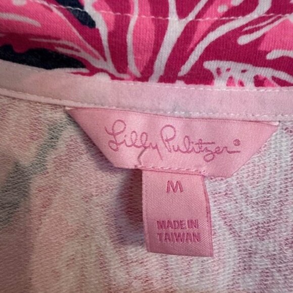 Lilly Pulitzer Pineapple Print Half-Zip Hoodie Pullover – Size M Pink/Navy Resor - Picture 3 of 4